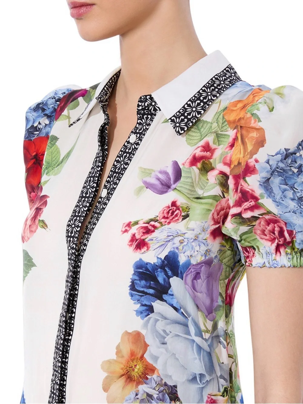 Alice + Olivia White Floral Short Sleeve Mini Dress - Picture 4 of 7
